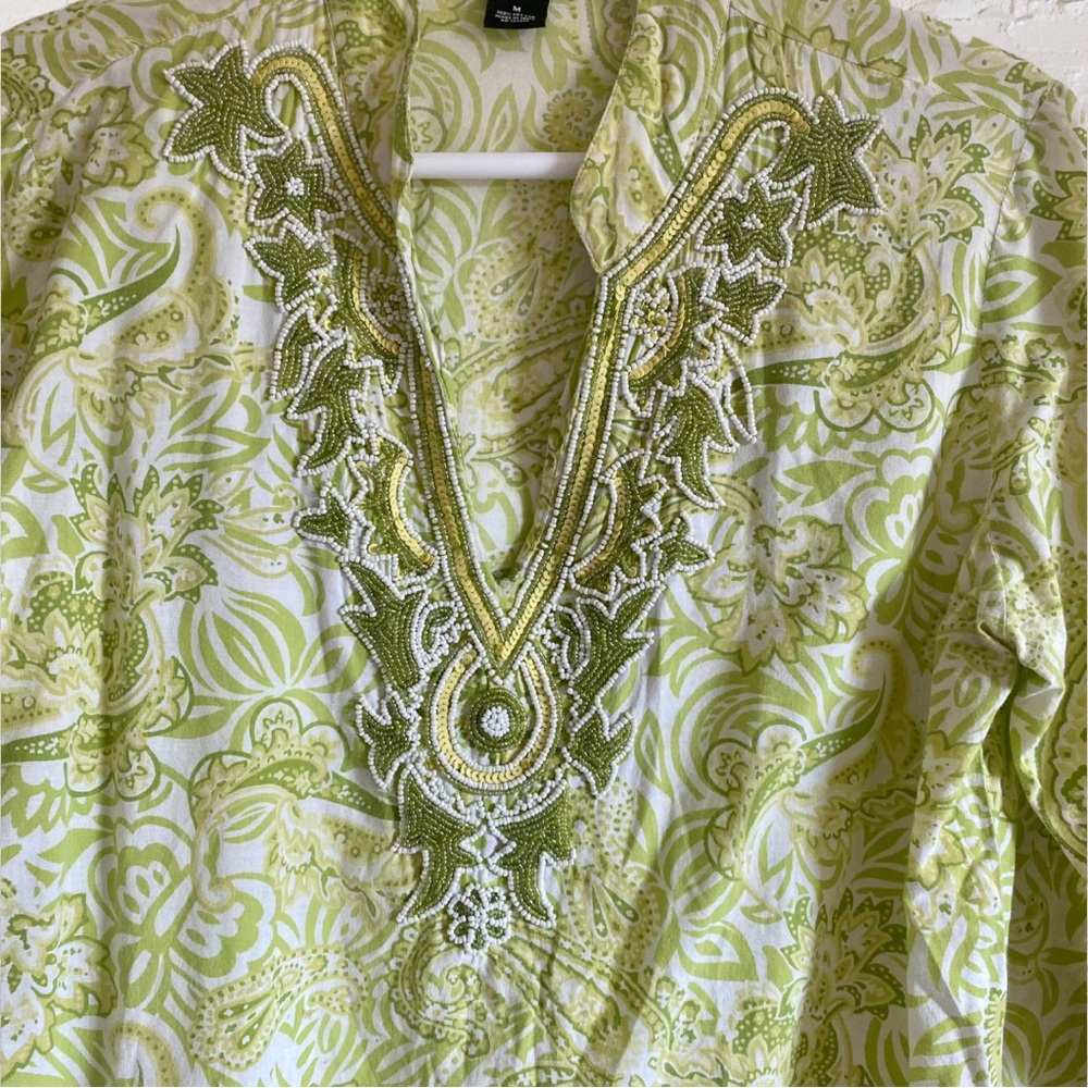 GORGEOUS EMBELLISHED PAISLEY DEEP PLUNGE V NECK 3/4 SLEEVE BLOUSE - Picture 4 of 14